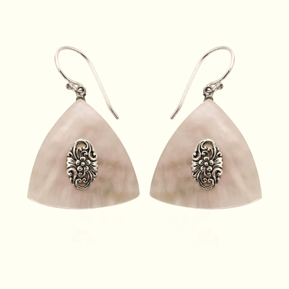 Sterling Silver Balinese Mother Of Pearl Earrings - Picture 2 of 5